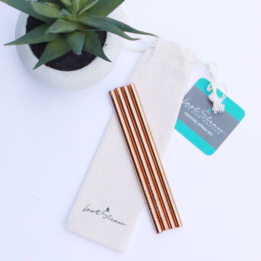Rose Gold Cocktail Stainless Steel Metal Straw Set