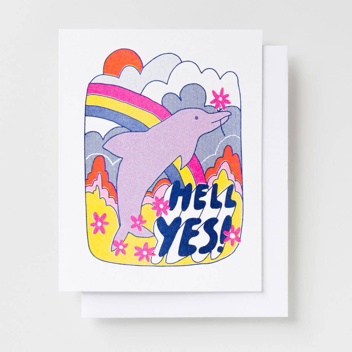 Hell Yes! Dolphin Risograph Encouragement Greeting Card