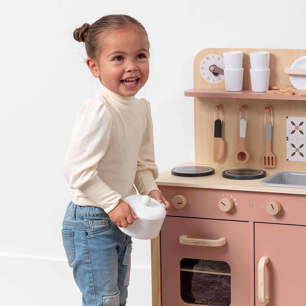 Wooden Play Kitchen Set - Montessori Pretend Cooking, Baking