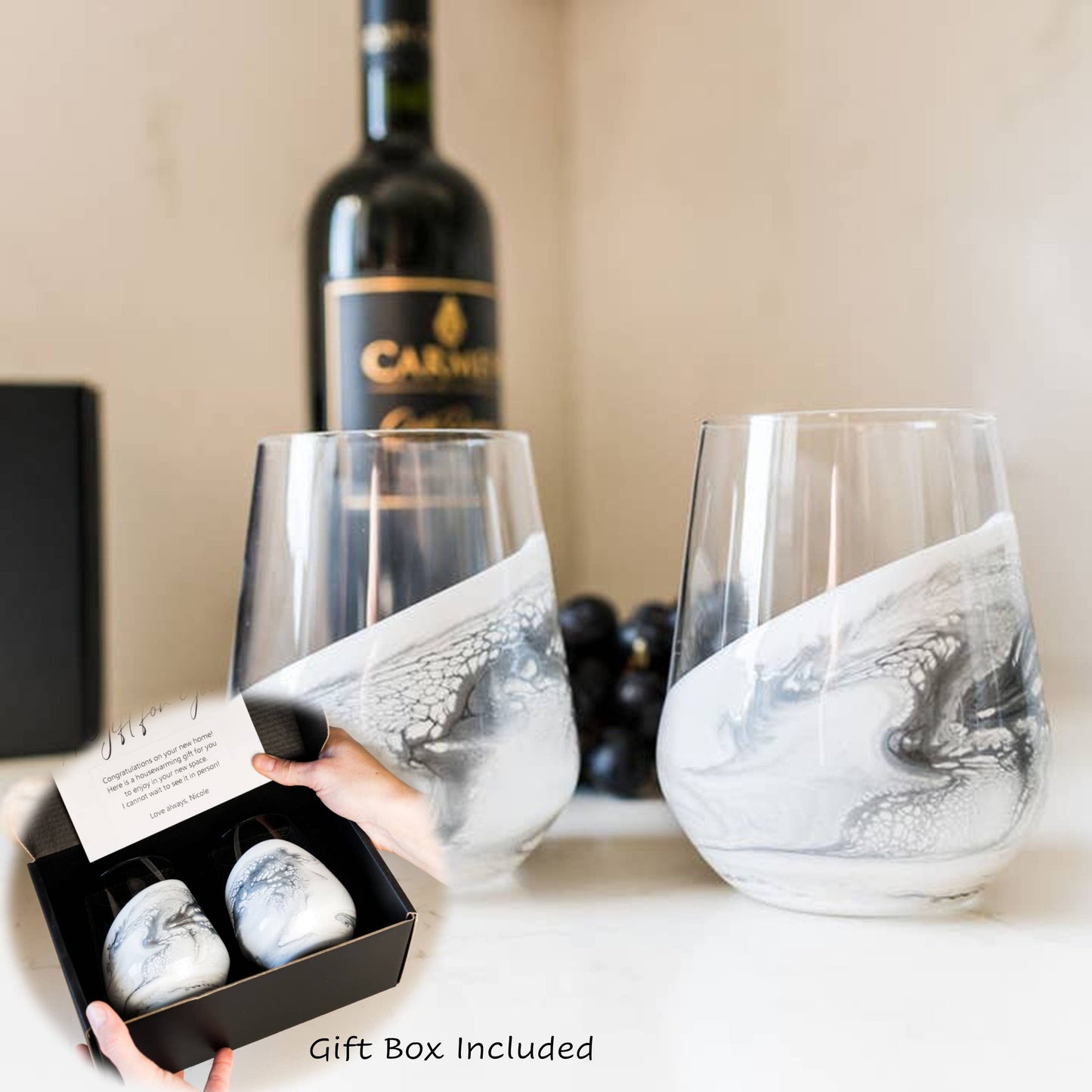Resin Accented Wine Glasses- Price is per glass -NO TARIFFS!