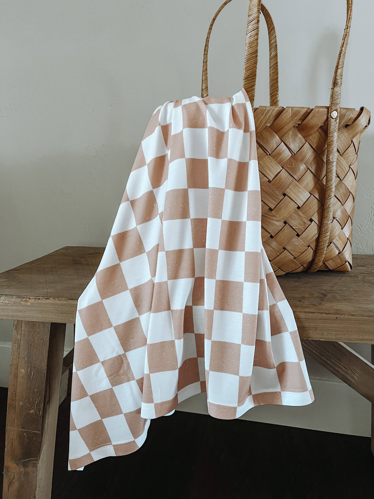 Boho + Babe - Swaddle Blanket - Khaki Checkerboard