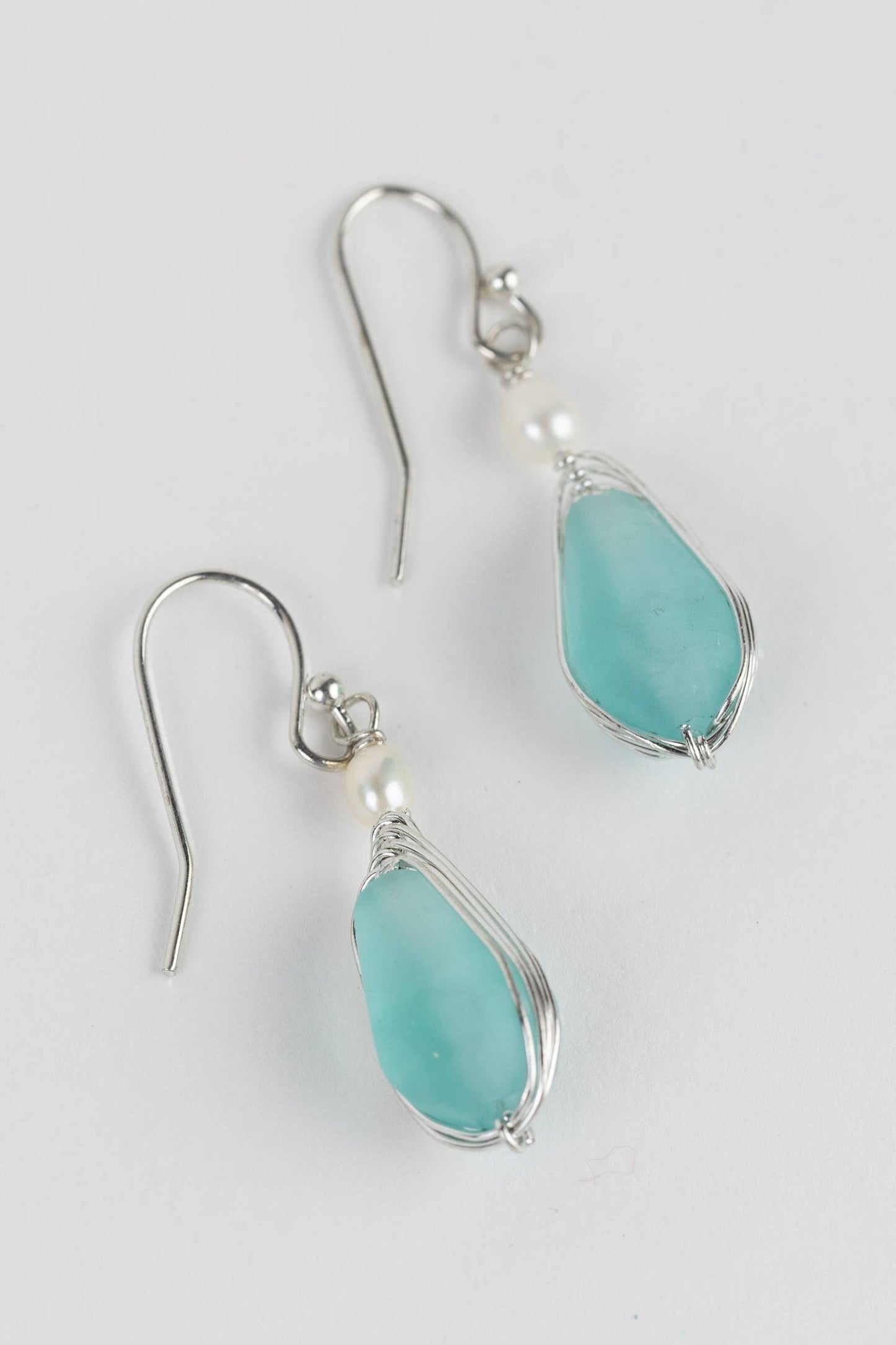 Ten Thousand Villages - Aqua Pearl Silver Drop Earrings