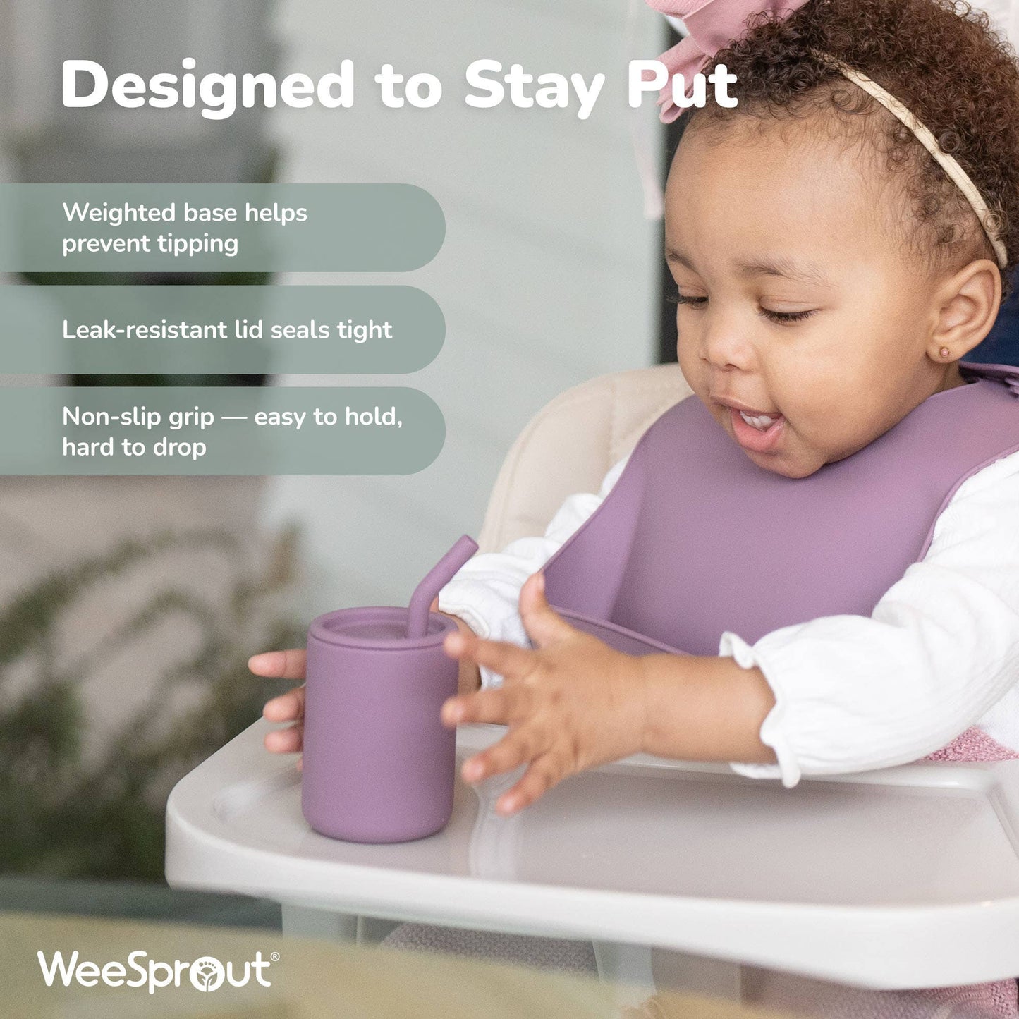 WeeSprout - Silicone Toddler Straw Cups – 4 oz, Set of 2