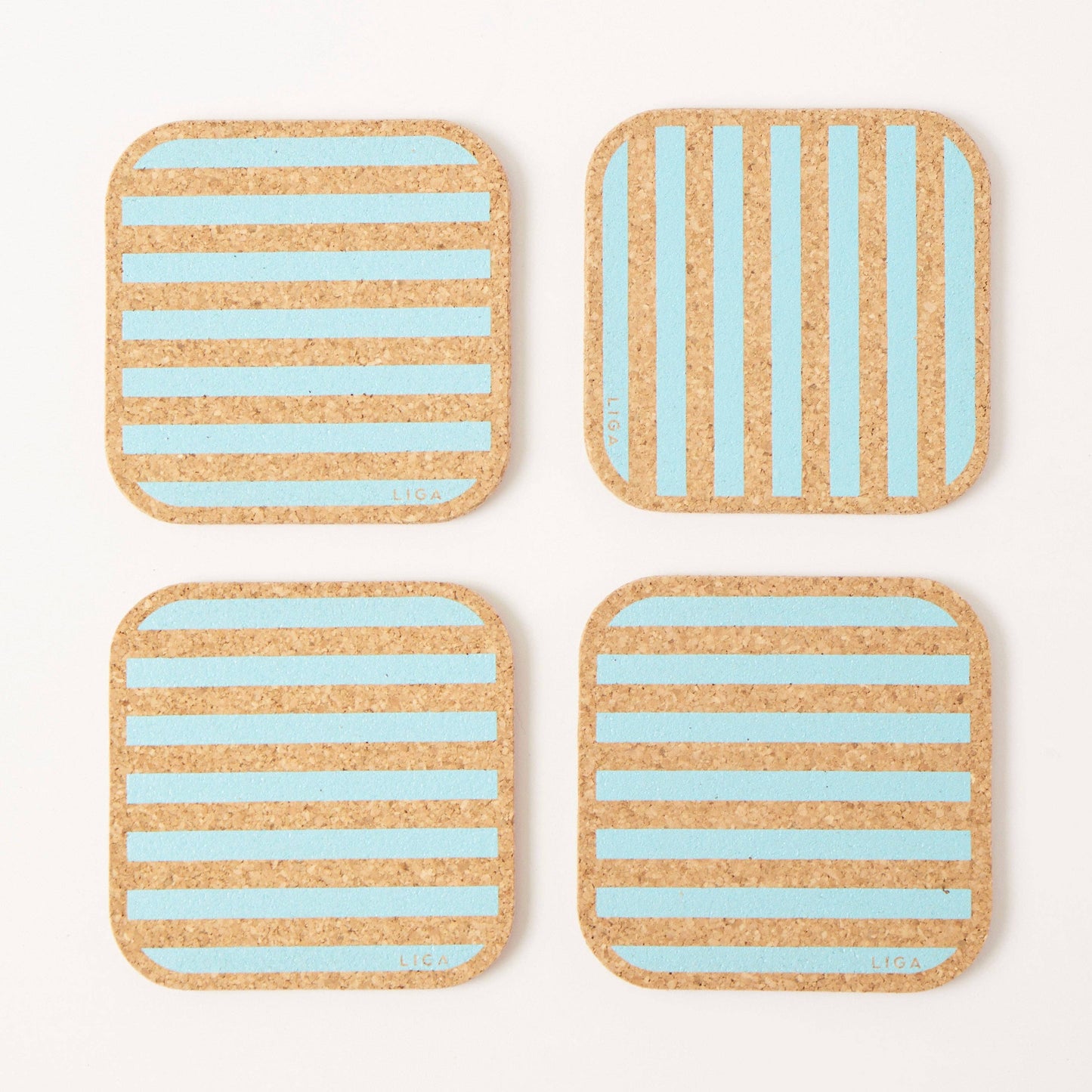 Cork Coasters | Candy Stripes - Blue | Set of 4