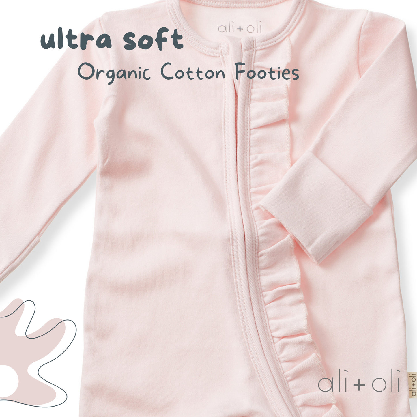 Ali+Oli - Baby Ruffle Footie 2-Way Zipper – Organic Cotton Lounge Wear