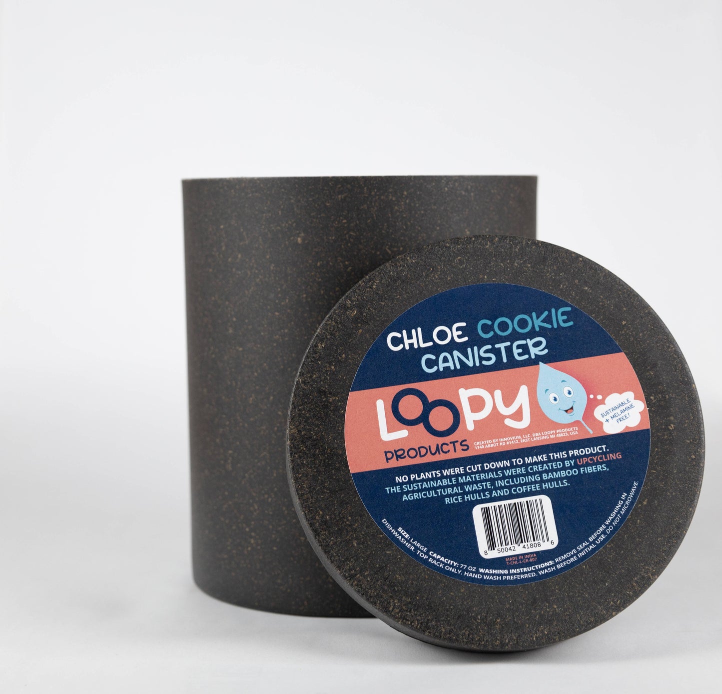 Loopy Products - Sustainable Large Bamboo Cookie Canister Carbon Color 77 Oz.