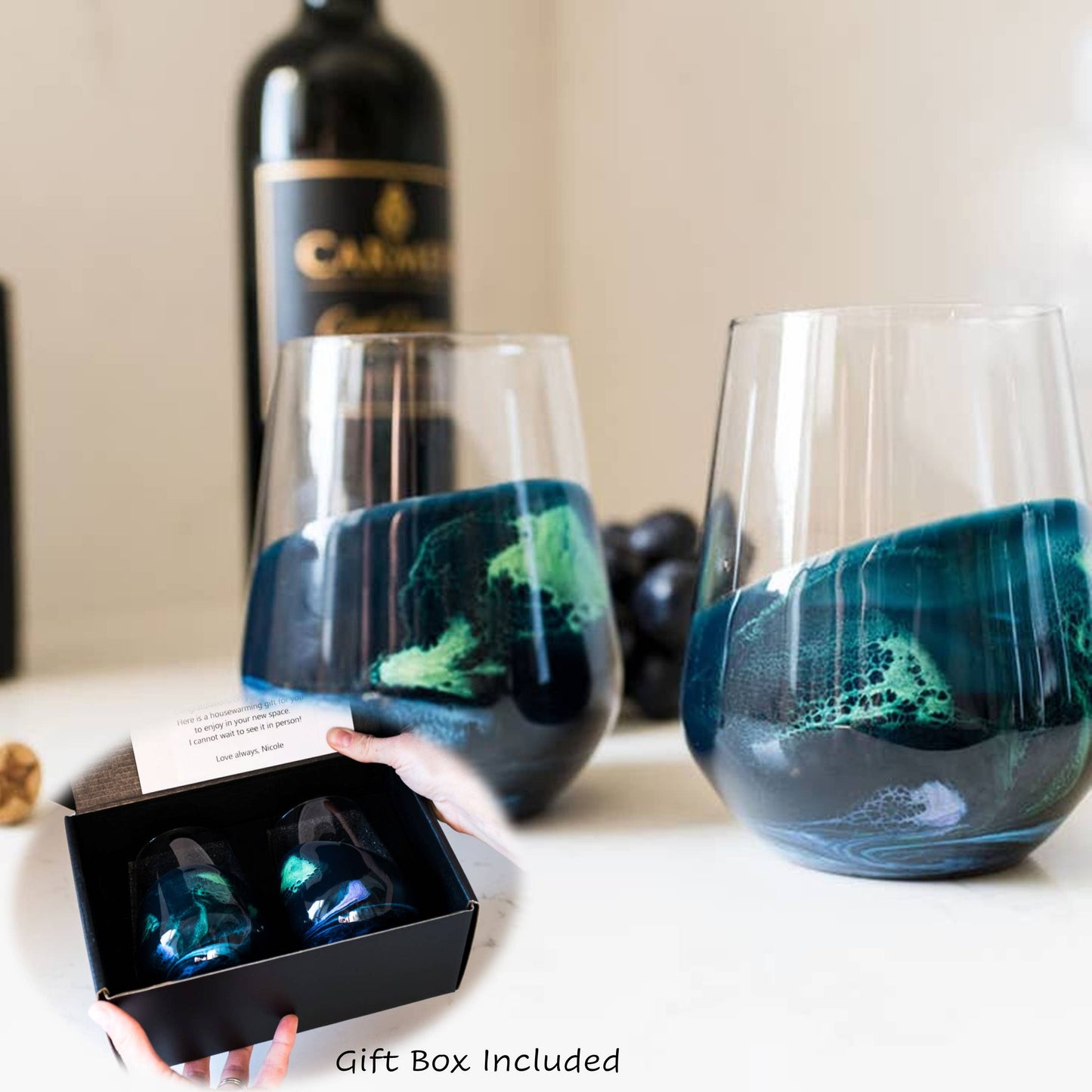 Resin Accented Wine Glasses- Price is per glass -NO TARIFFS!