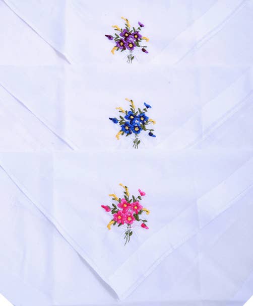 Women's Embroidered Cotton Handkerchief 3pc Box Set