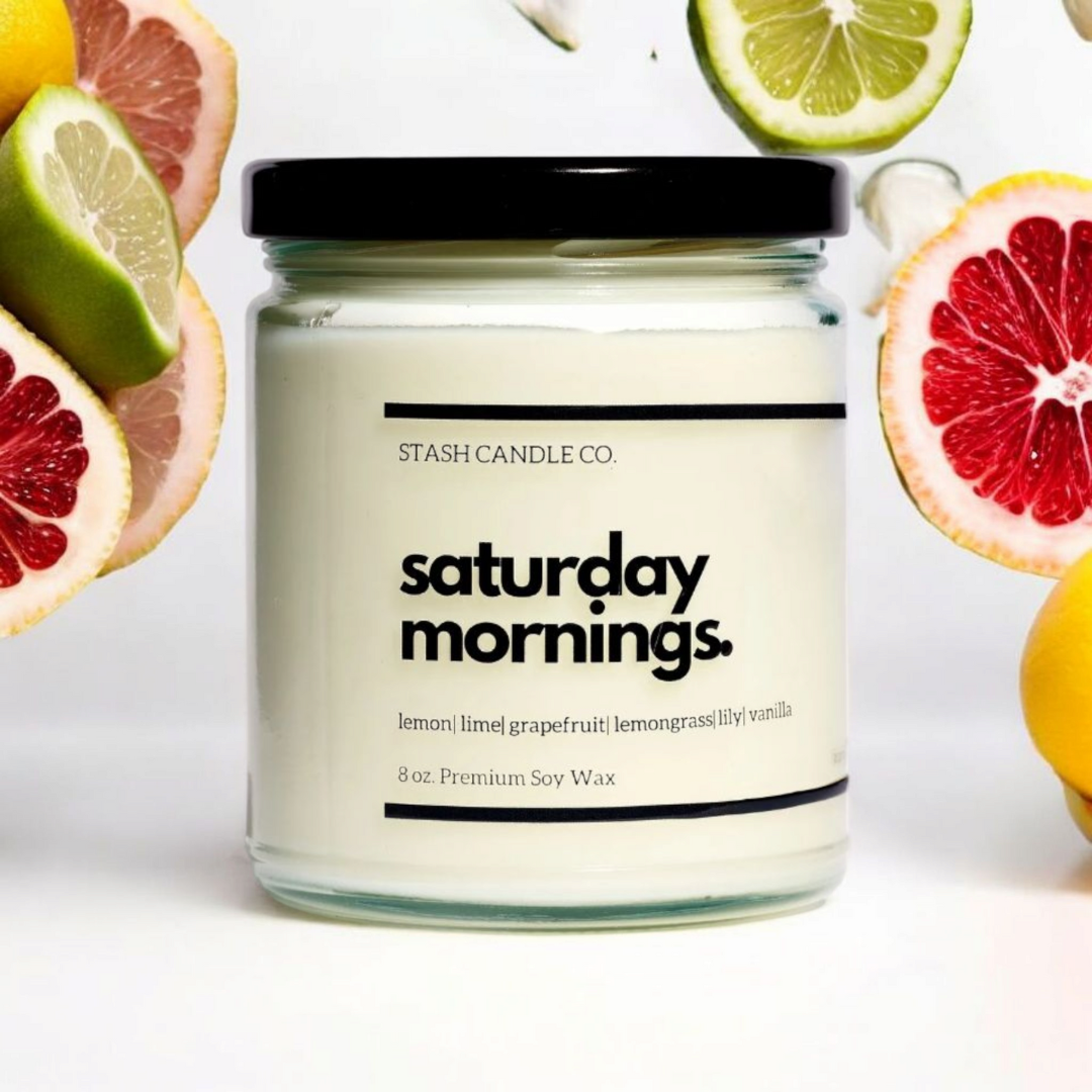 Stash Candle Co. - Saturday Mornings Candle, 8oz Lemon Lime Grapefruit Vanilla
