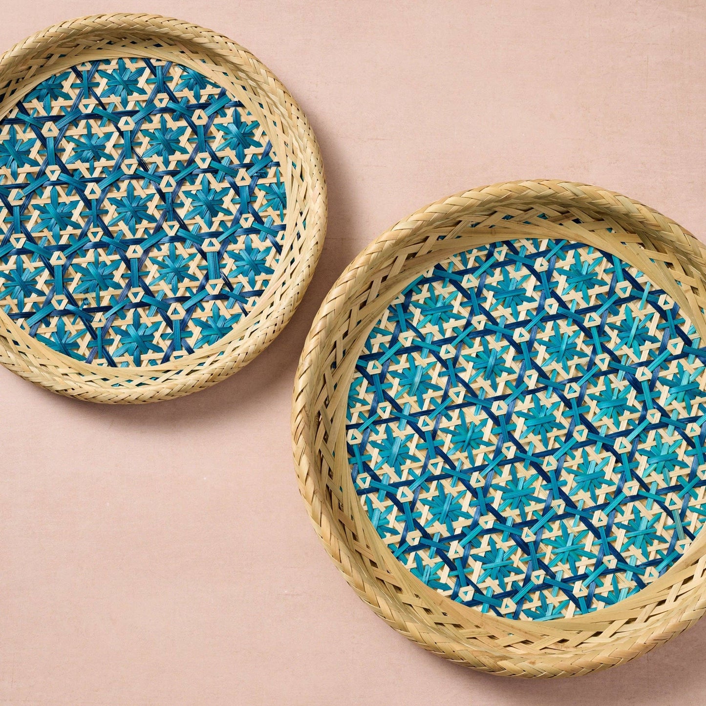 Ten Thousand Villages - Phu An Bamboo Basket with Blue - 10.5