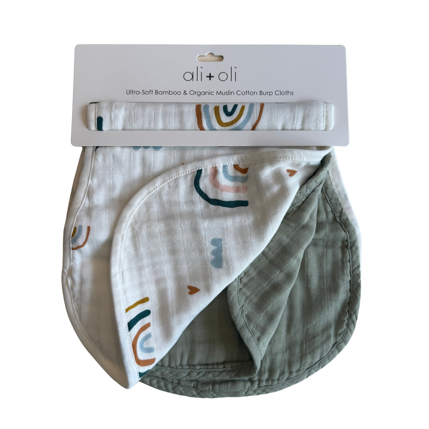 Ali+Oli - Bamboo Muslin Burp Cloth Set 2-Pack (Rainbow/Apple)
