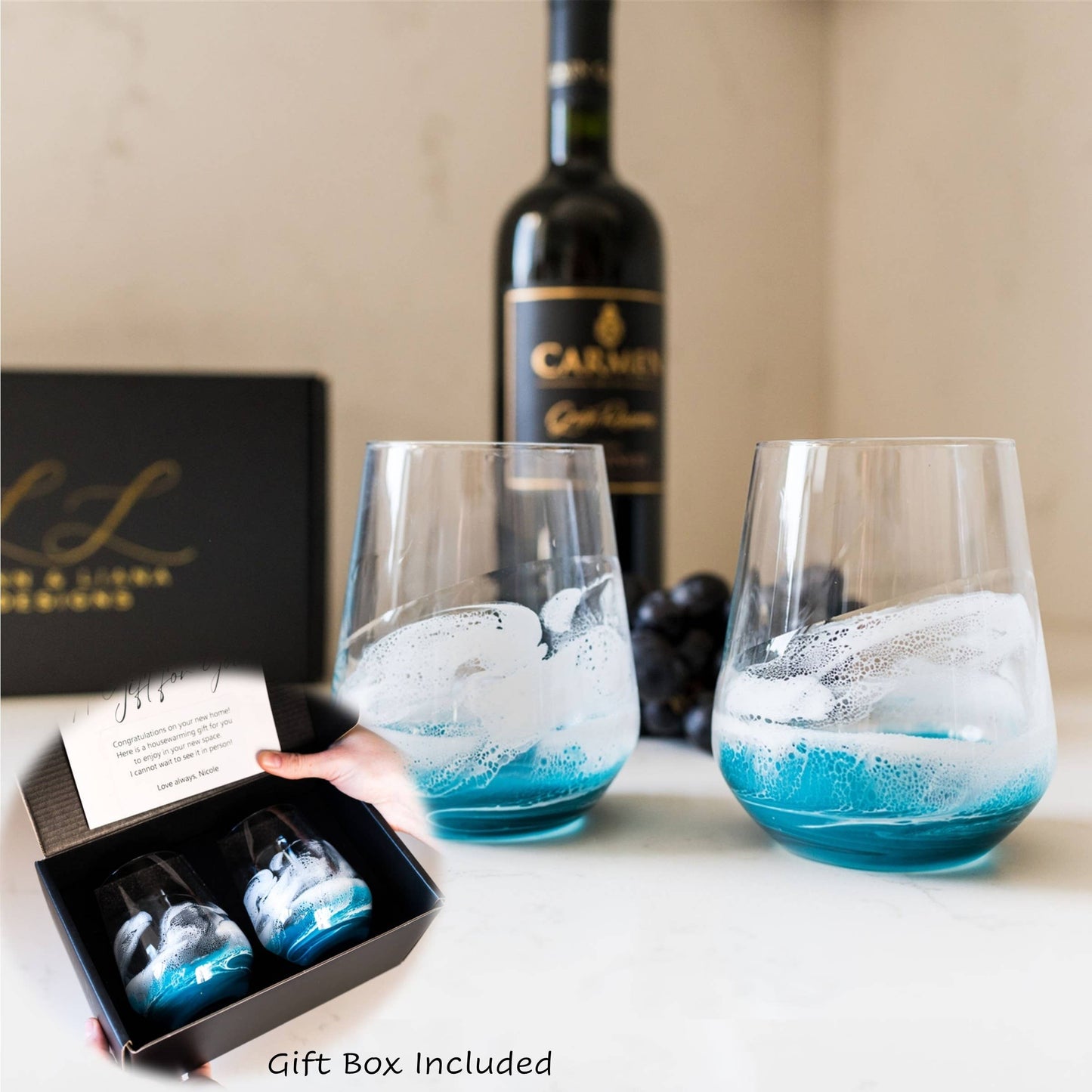Resin Accented Wine Glasses- Price is per glass -NO TARIFFS!