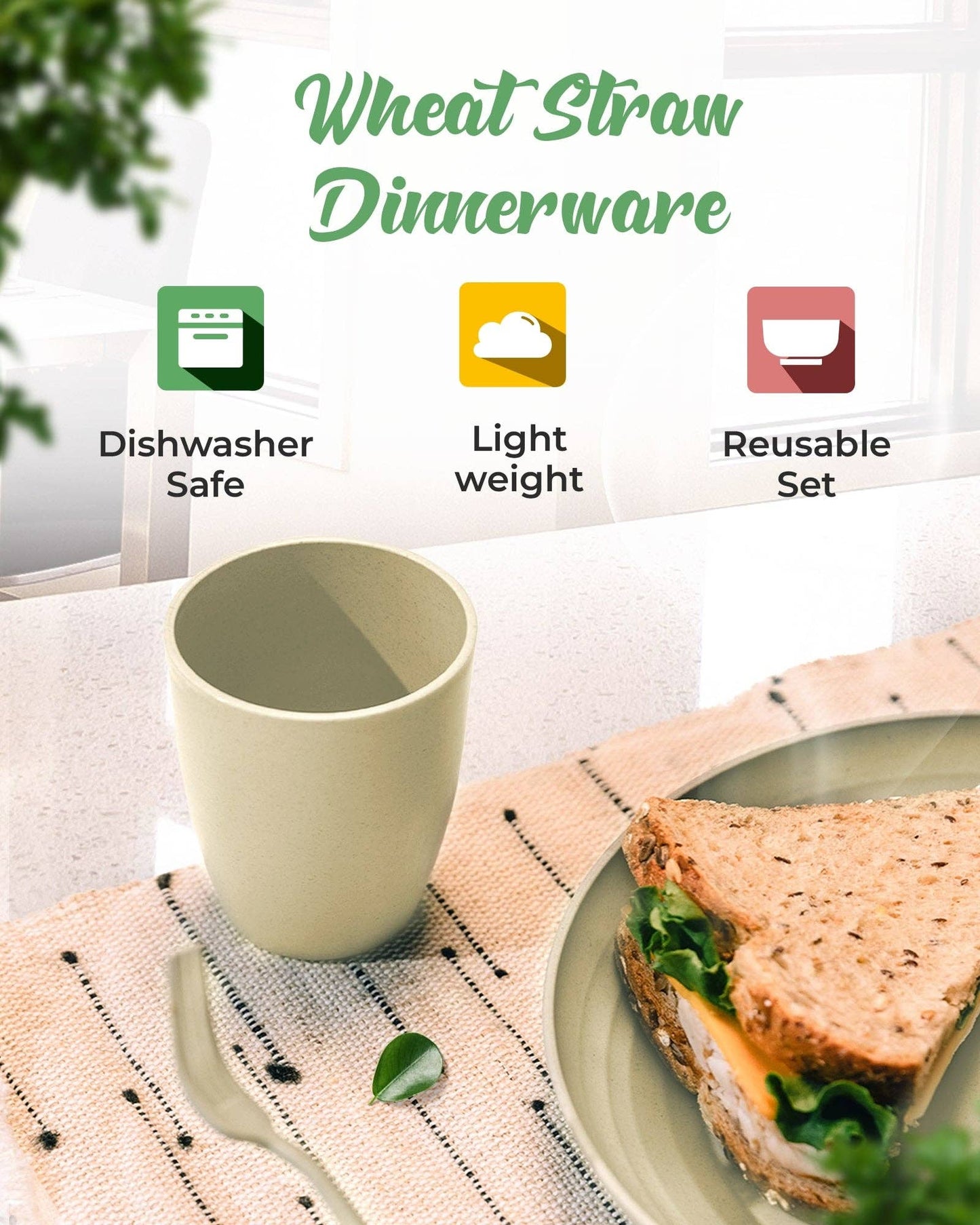 Greendish - Eco-Friendly Wheat Straw Dinnerware Combo Sets Reusable Kit