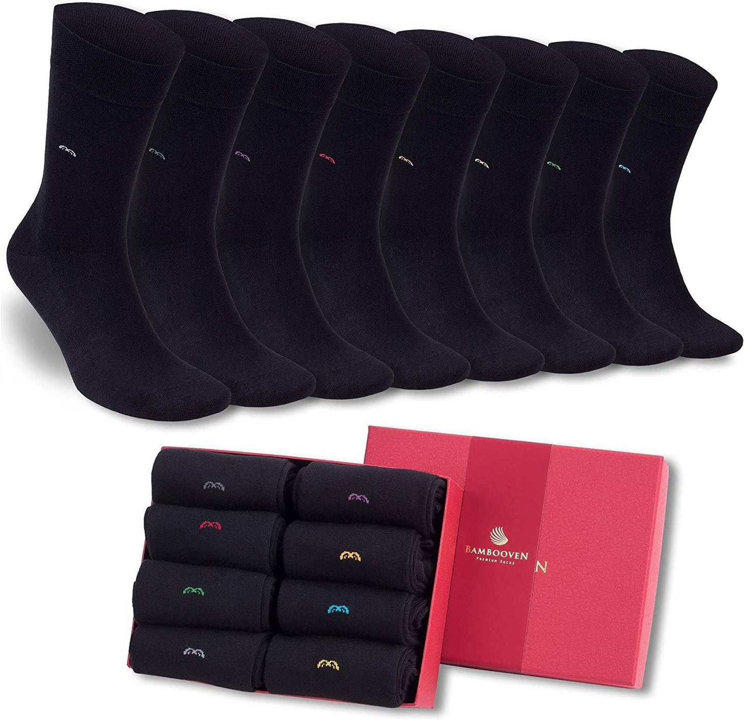 Mens Bamboo Dress & Trouser Socks 'Black" 8-Pack - 633