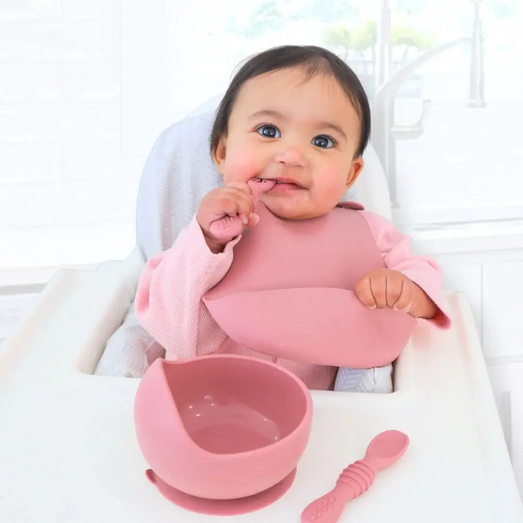 Suction Bowl & Training Spoons - Dusty Rose