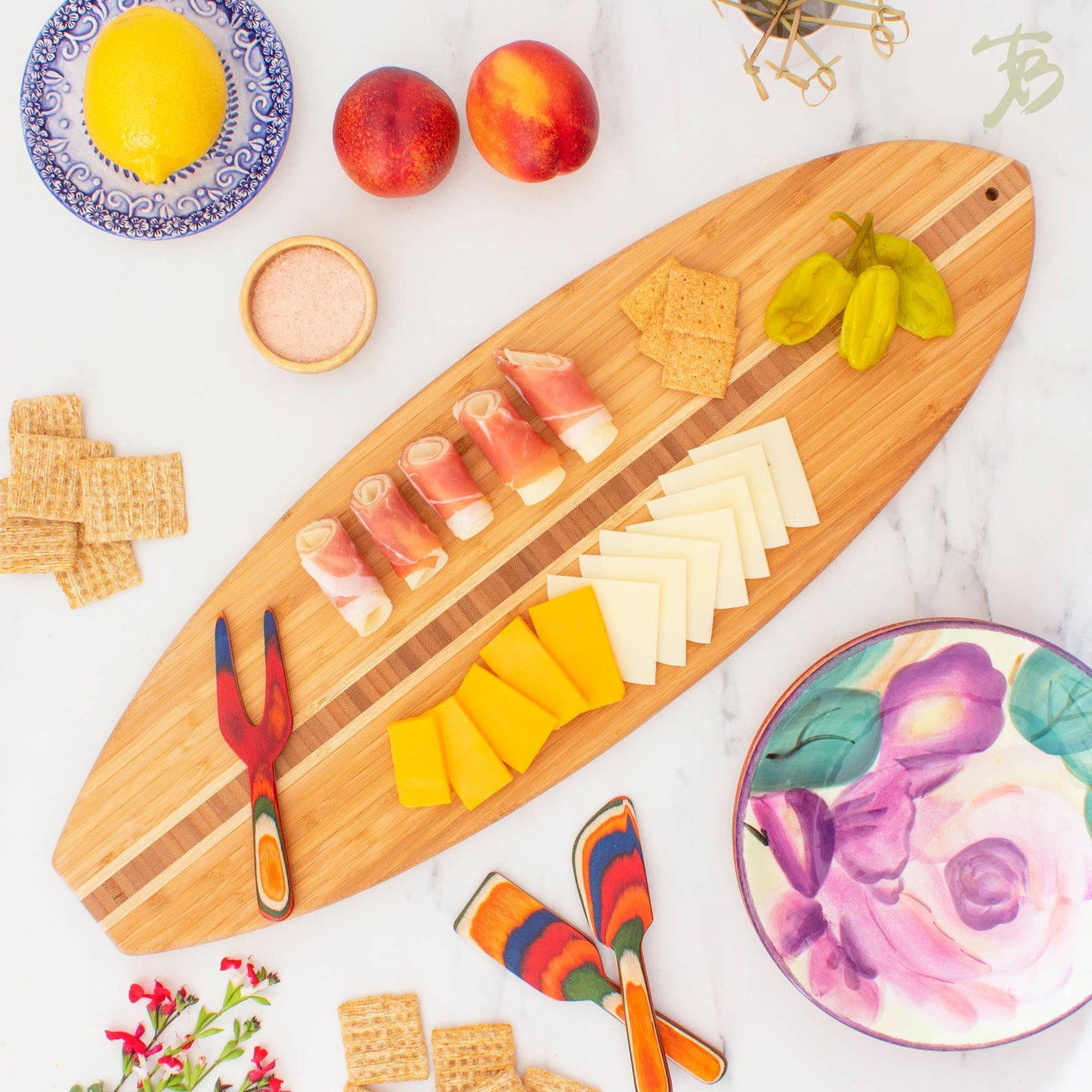 Totally Bamboo - Surfboard Shaped Cutting Board & Charcuterie Serving Board