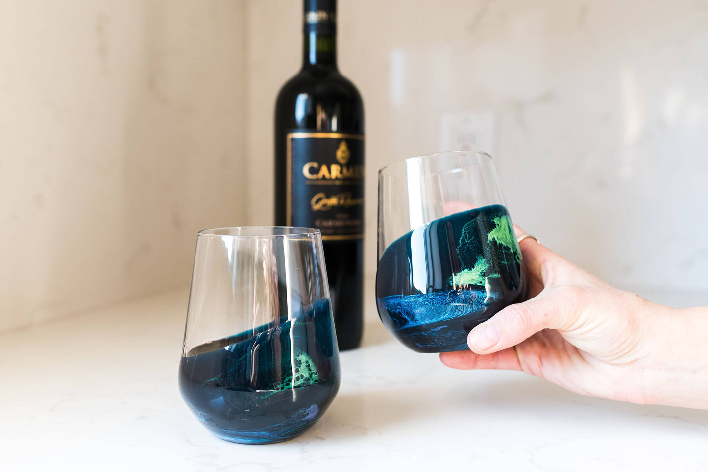 Resin Accented Wine Glasses- Price is per glass -NO TARIFFS!