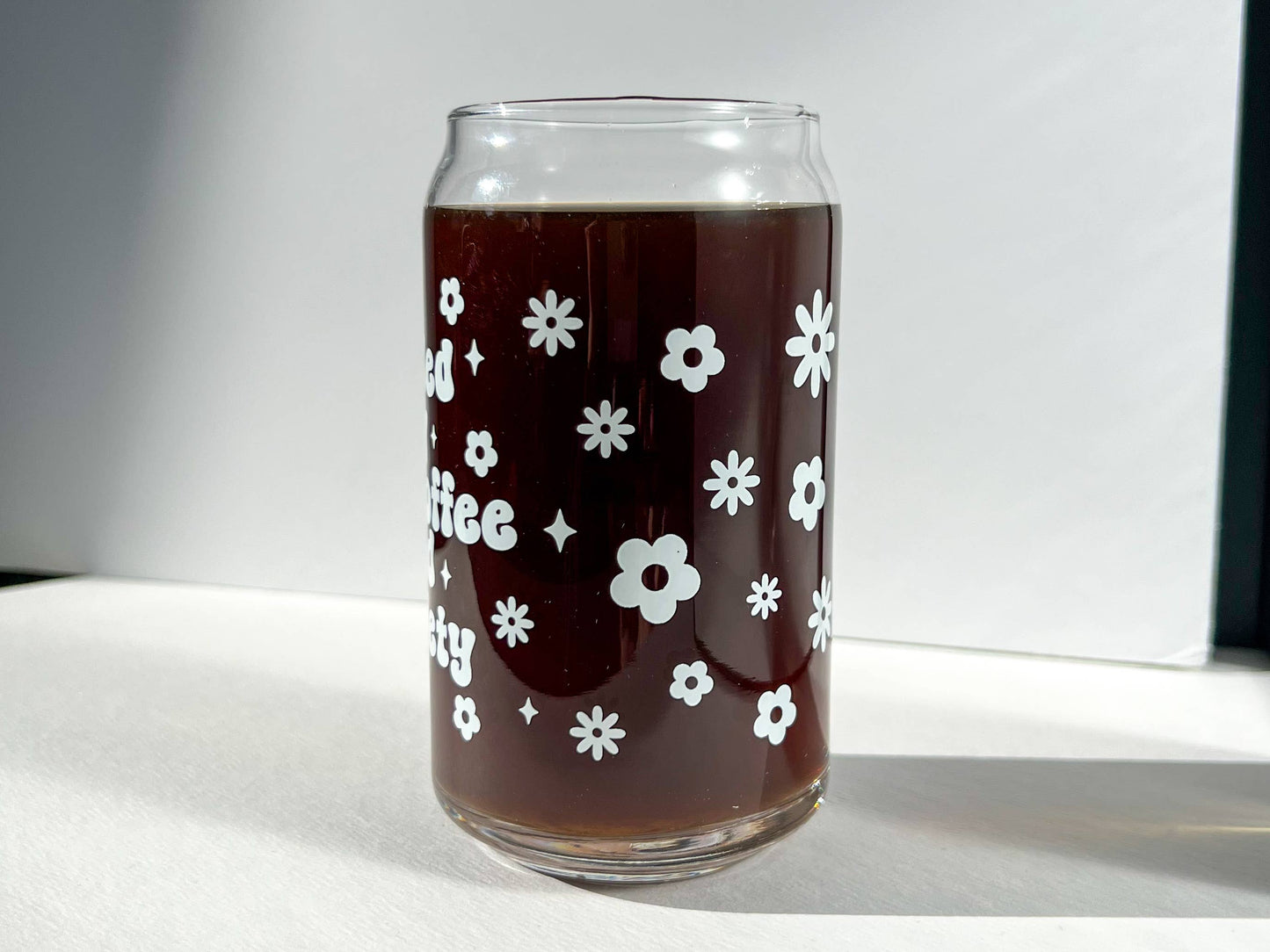 Uplifter Sticker - Fueled by Iced Coffee and Anxiety cup glass can 16 oz