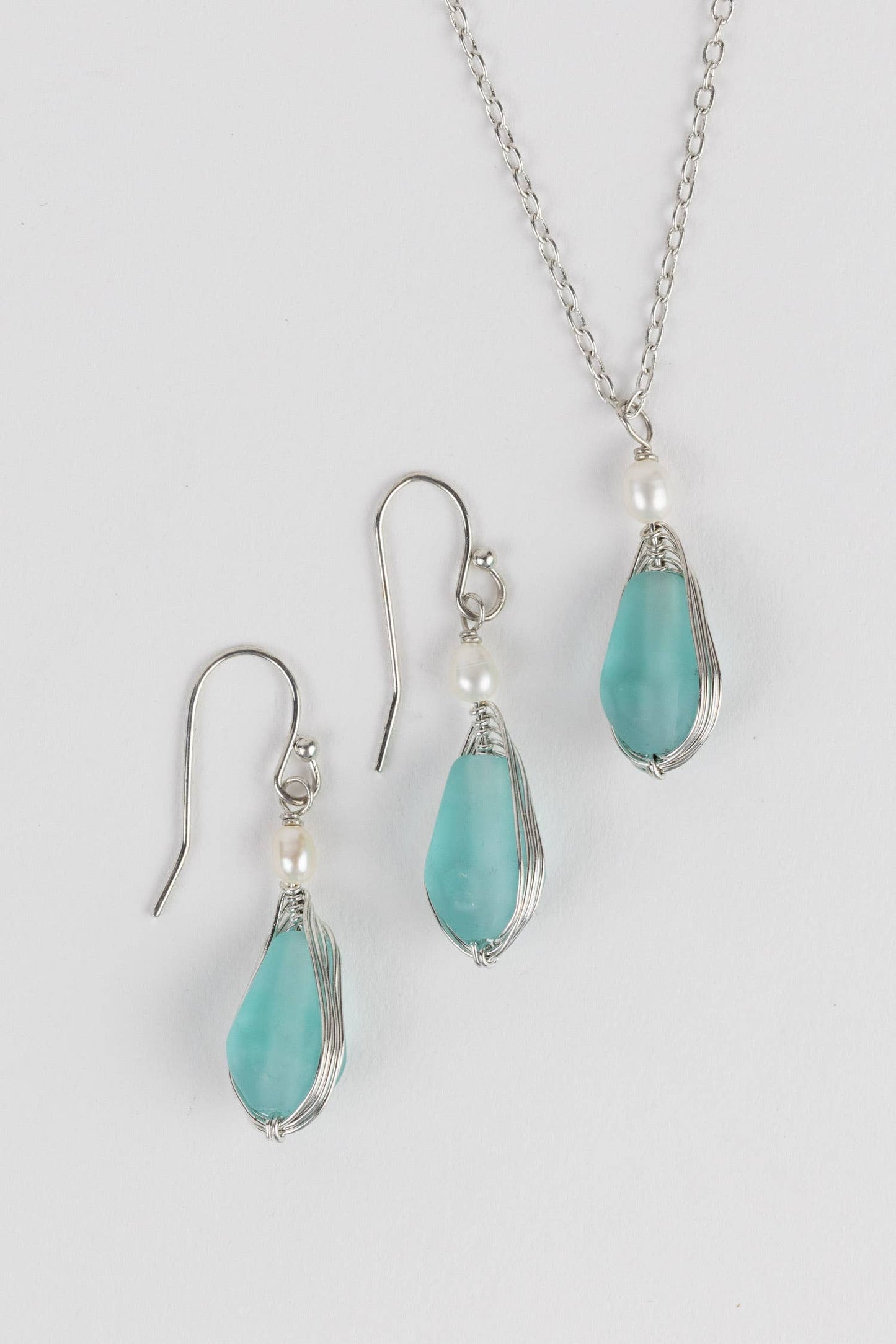 Ten Thousand Villages - Aqua Pearl Silver Drop Earrings
