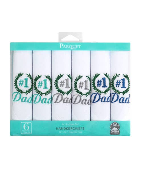 Men's "#1 Dad" Cotton Embroidered Handkerchiefs 6pcs Set