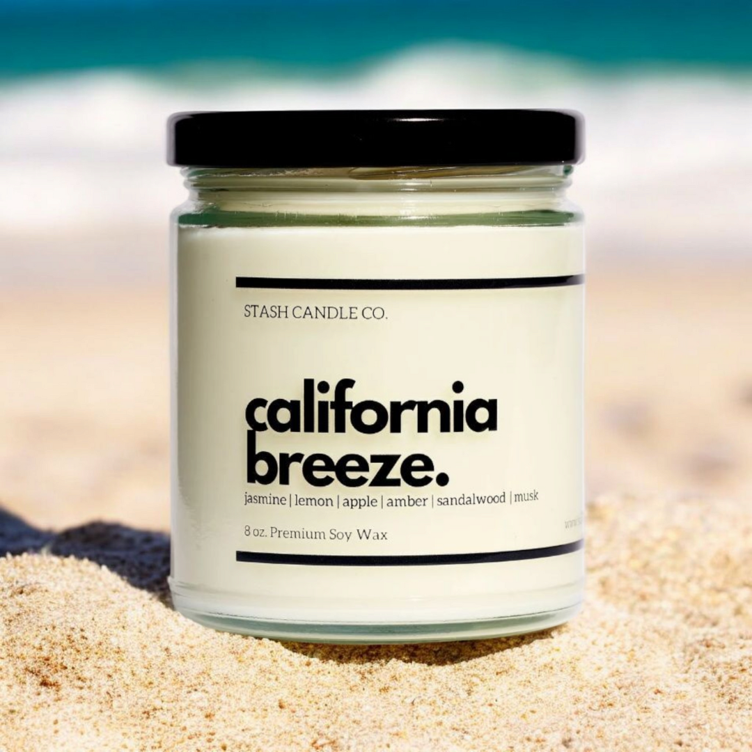 Stash Candle Co. - California Breeze Candle, 8oz. Lemon Jasmine Sandalwood