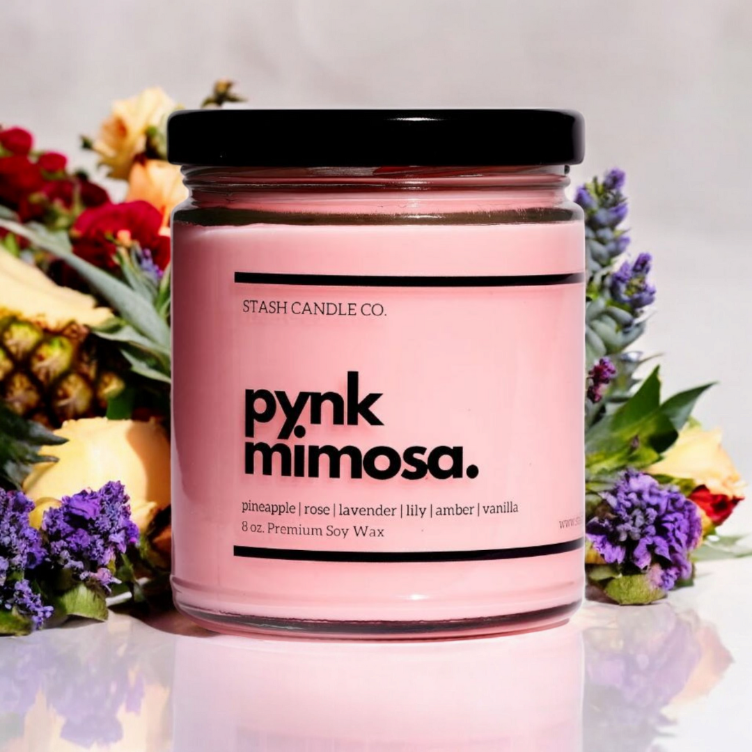 Stash Candle Co. - Pynk Mimosa Candle, 8oz Rose Lavender Lily Pineapple Vanilla