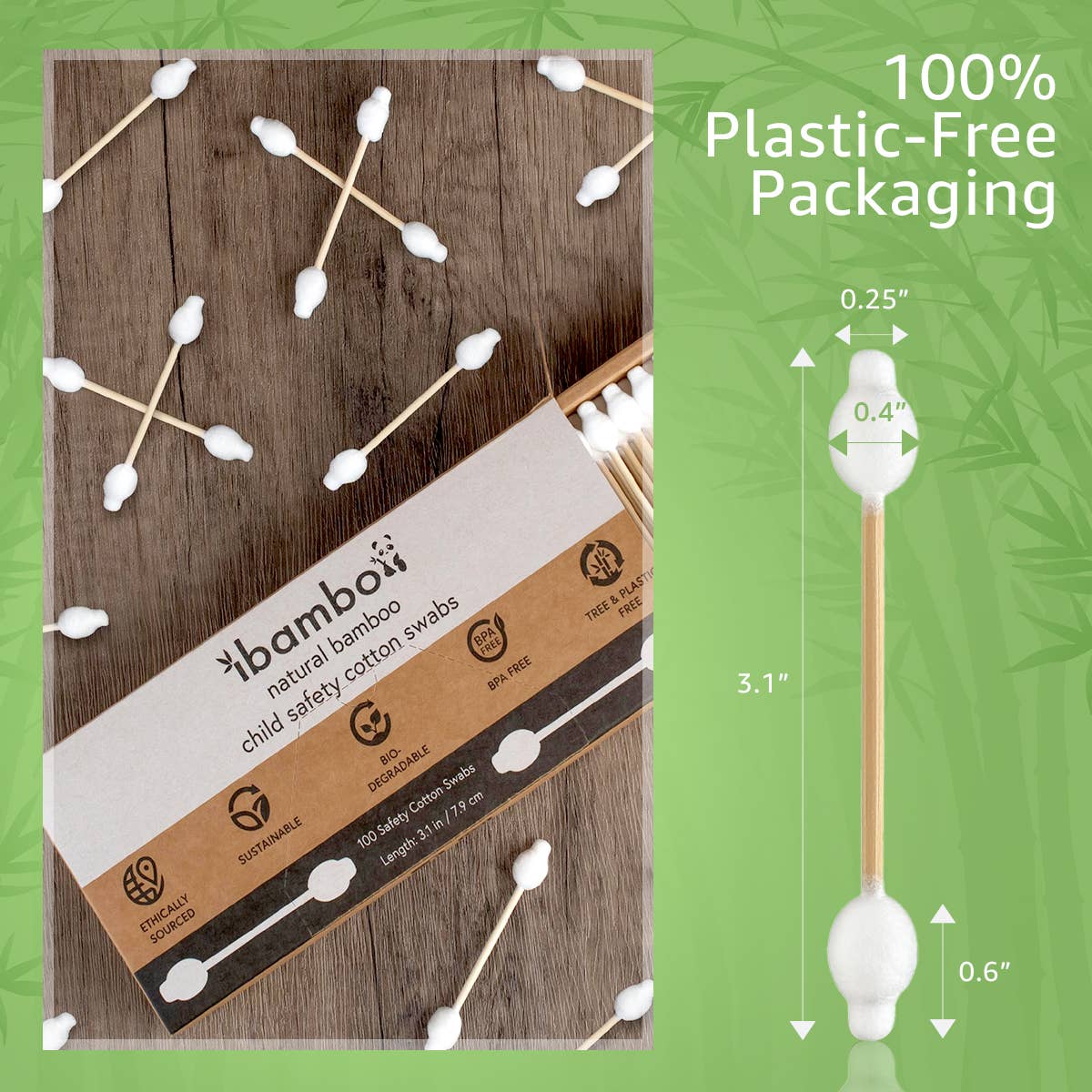 Ibambo Bamboo Child Safety Cotton Swabs - 200 Pack
