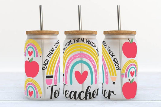 Teach Them Love Them Watch Them Grow - 16oz Frosted Glass 