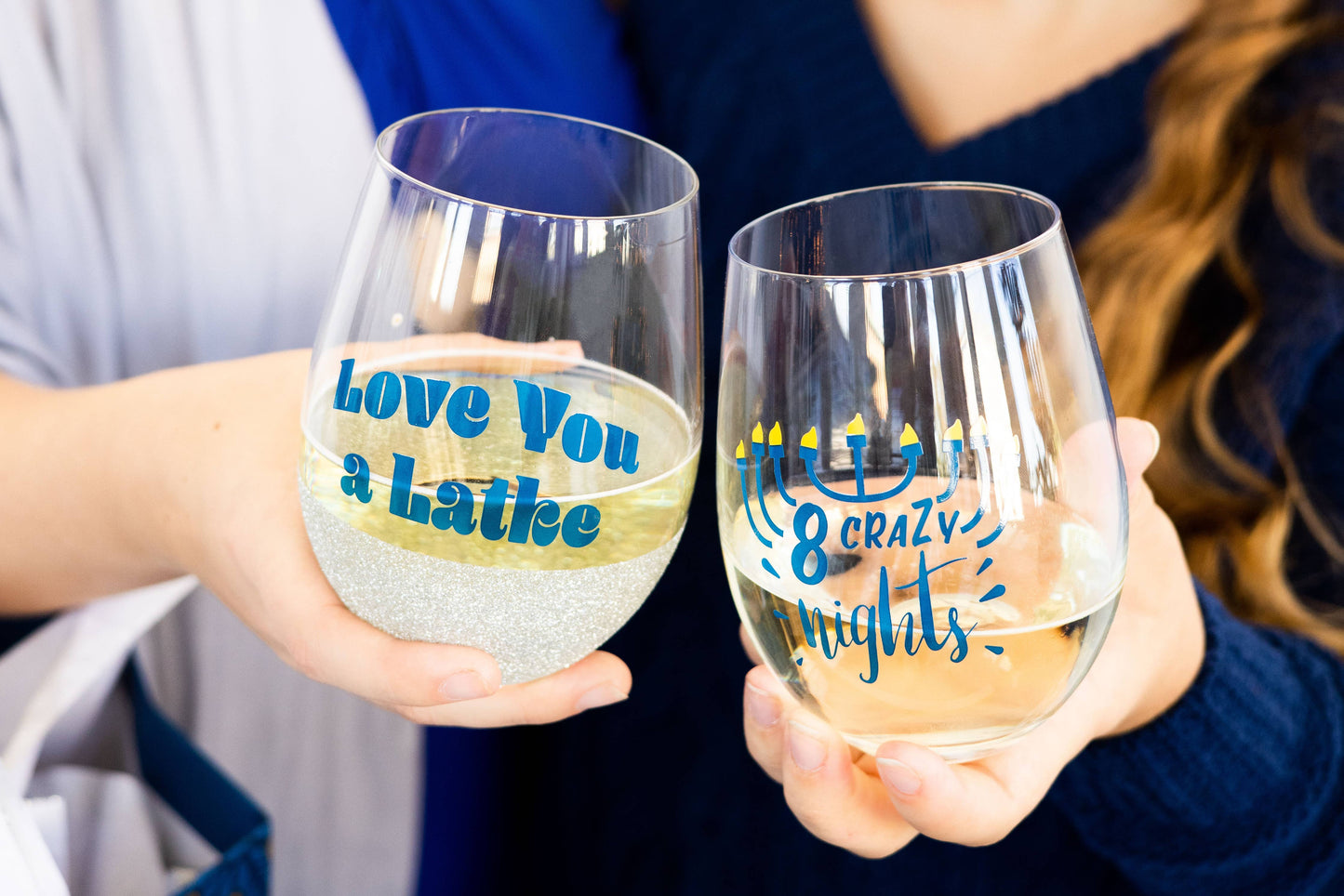 Pearhead -  8 Crazy Nights Menorah Hanukkah Stemless Wine Glass