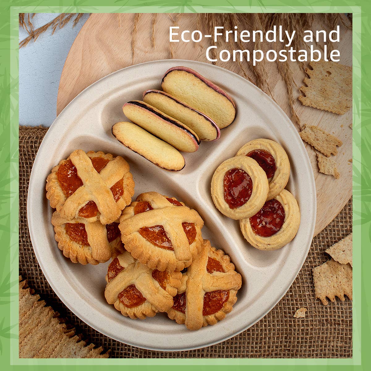 Ibambo Bamboo Disposable Compartment Plates - 9" - 50 Pack