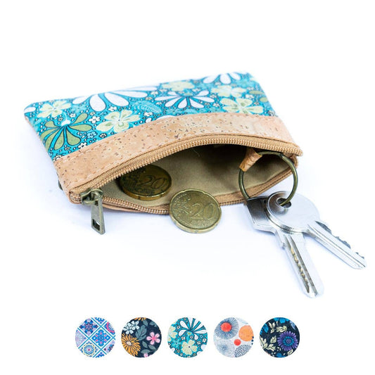 Printed Cork Mini Wallet with Dual Zippers BAG-2316