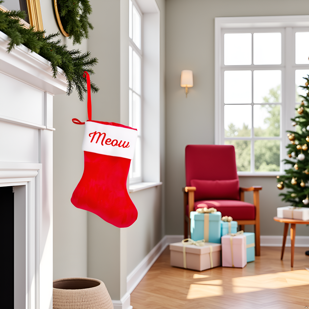 Pearhead - Meow Cat Christmas Stocking, Holiday Pet Owner Gift