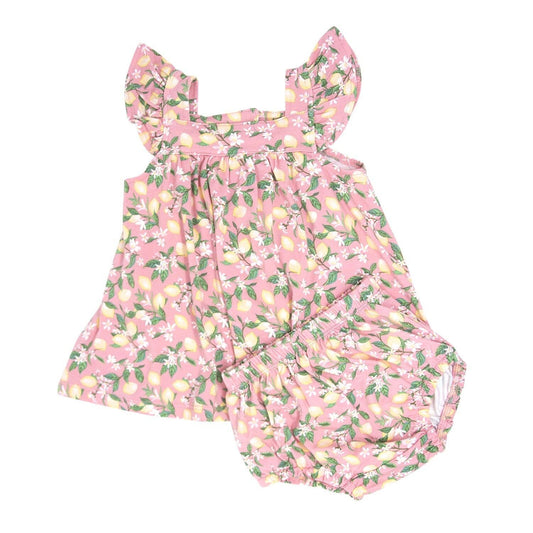 Ruffle Dress & Bloomer - Lemons Pink