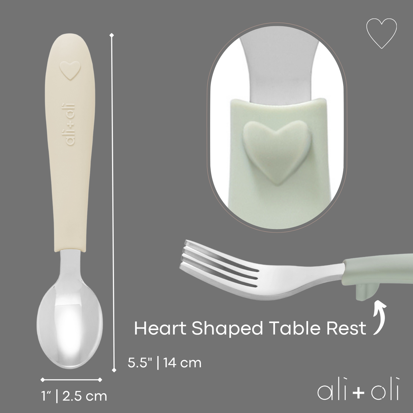 Ali+Oli - Ali+Oli (6pc) Toddler Utensils Set - Stainless Steel (Heart)