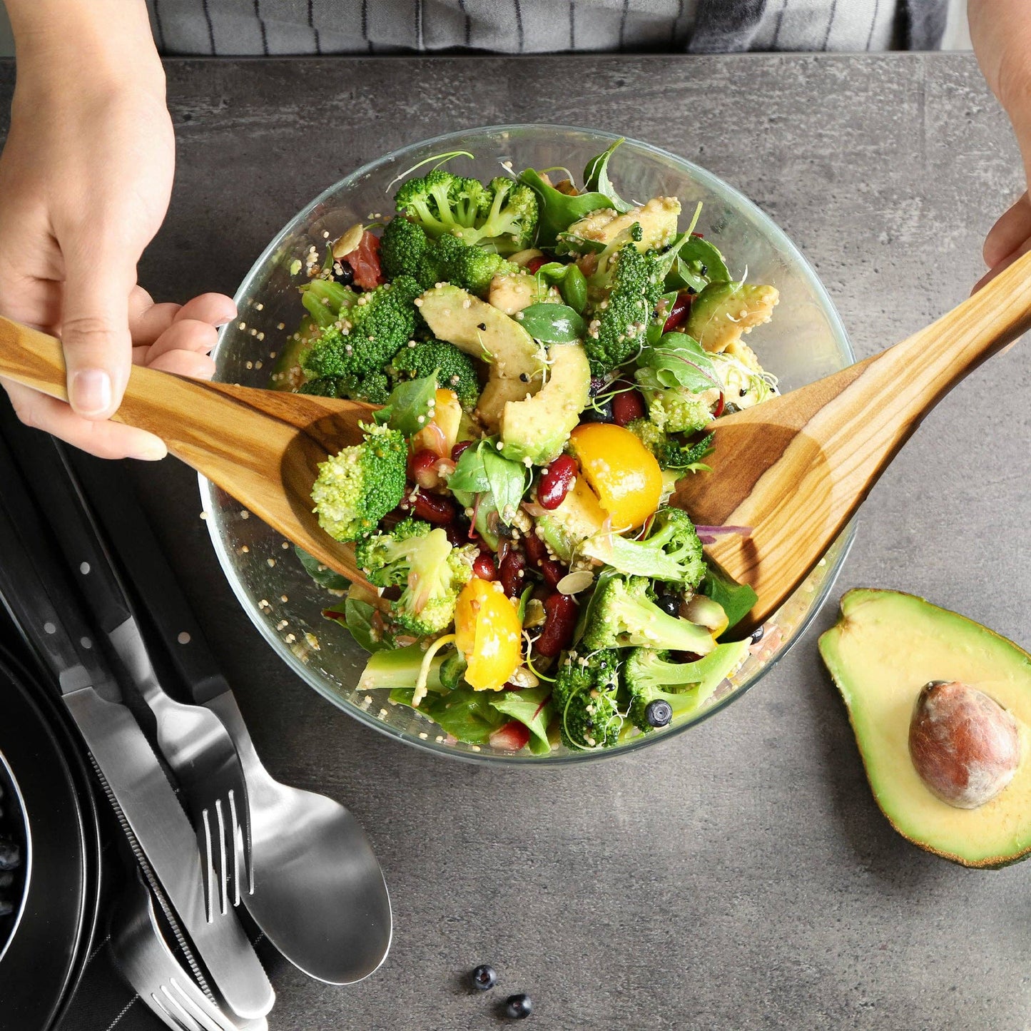 Totally Bamboo - Rock & Branch® Olive Wood Salad Serving Set