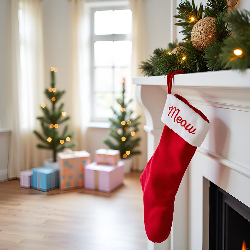 Pearhead - Meow Cat Christmas Stocking, Holiday Pet Owner Gift