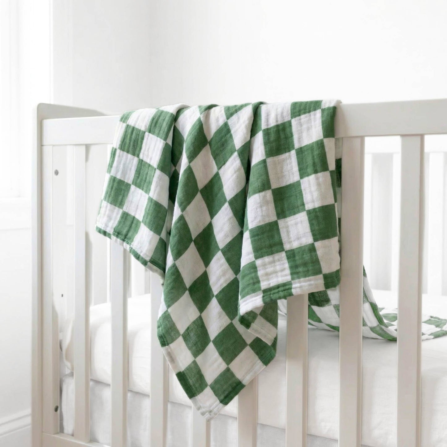 Muslin Swaddle Blanket - Sage Checker