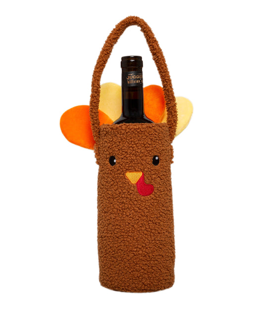 Pearhead - Turkey Sherpa Wine Bottle Gift Bag, Hostess Gift