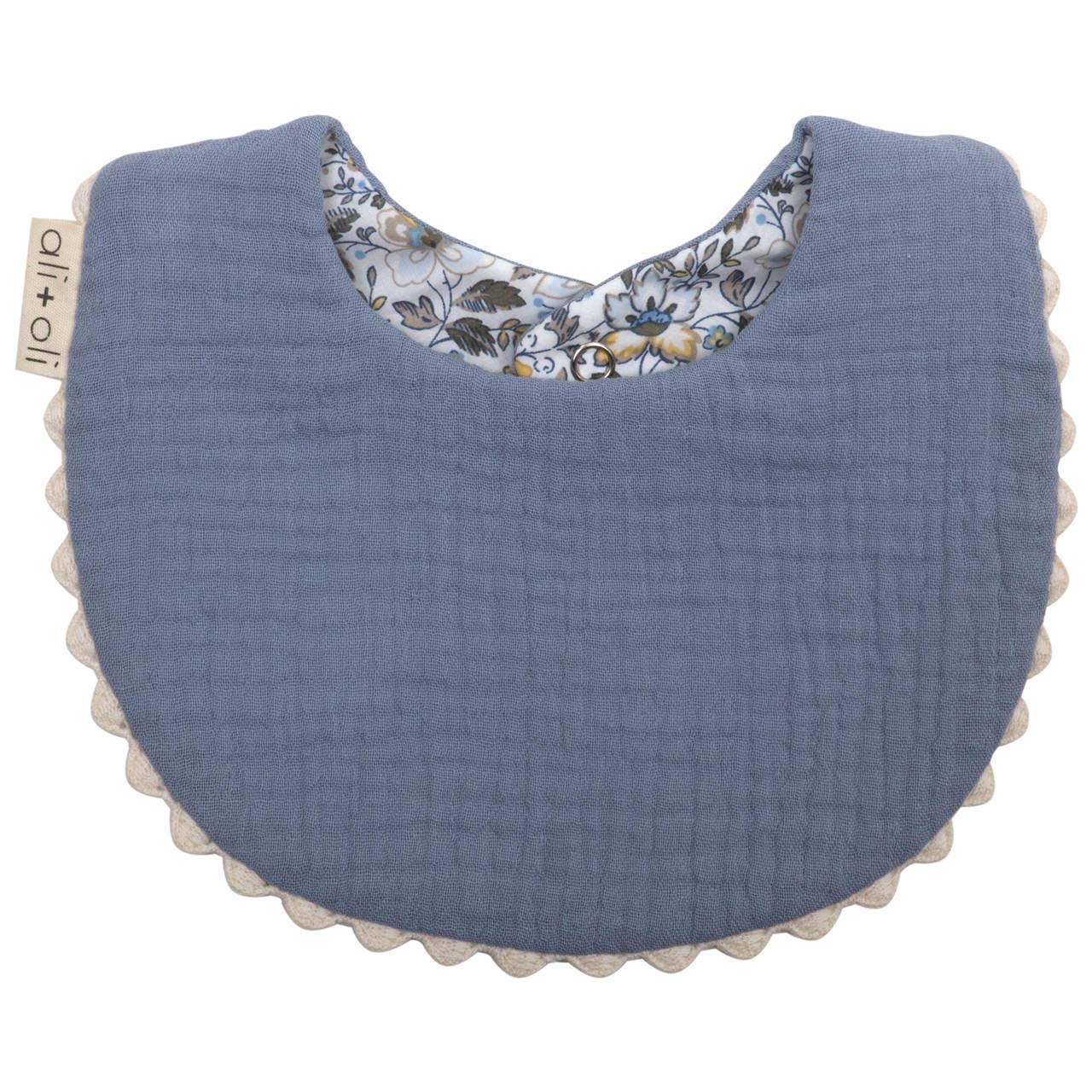 Ali+Oli - Muslin Cotton Reversable Baby Bib (Blue/Flowers)