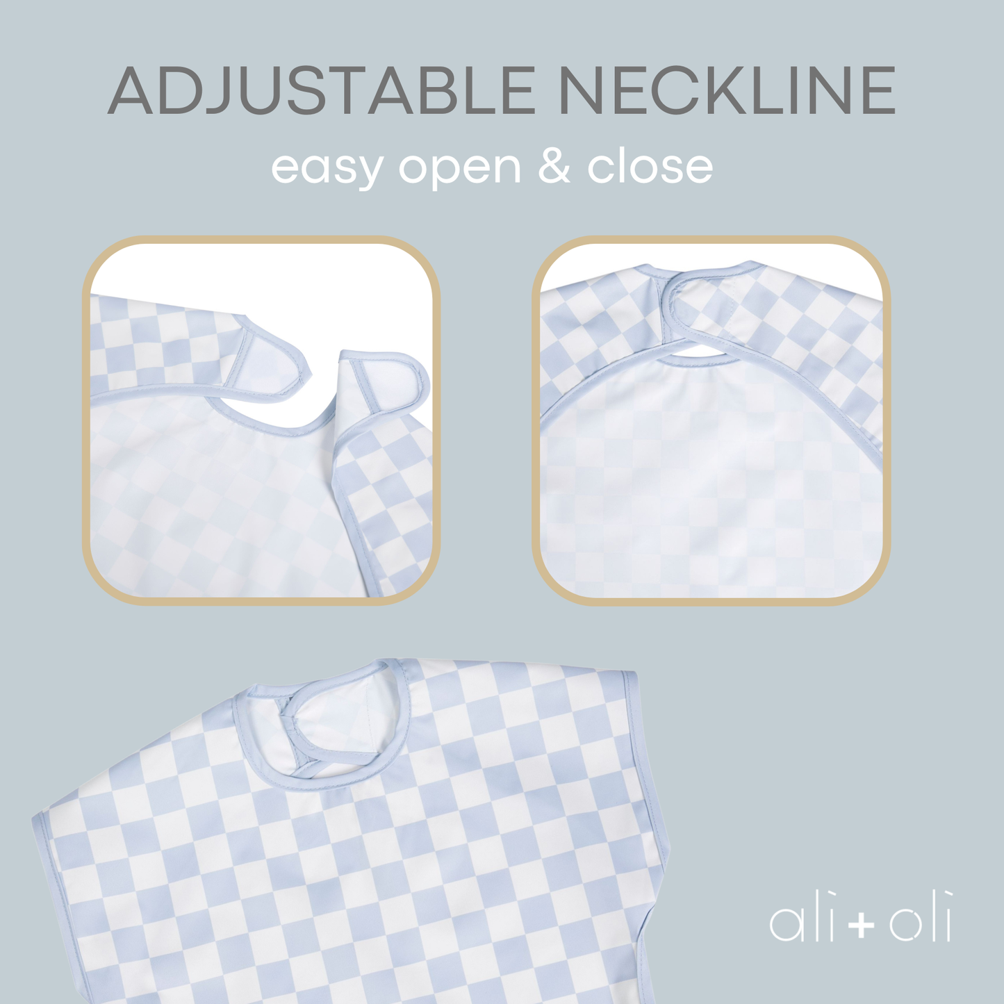 Ali+Oli - Smock Bib for Baby & Toddler Short Sleeve (Blue Checkers)