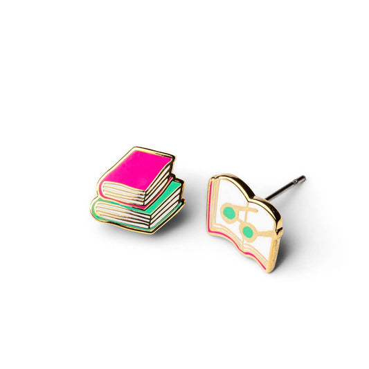 Books and Glasses Earrings | Gold Bibliophile Literary Studs