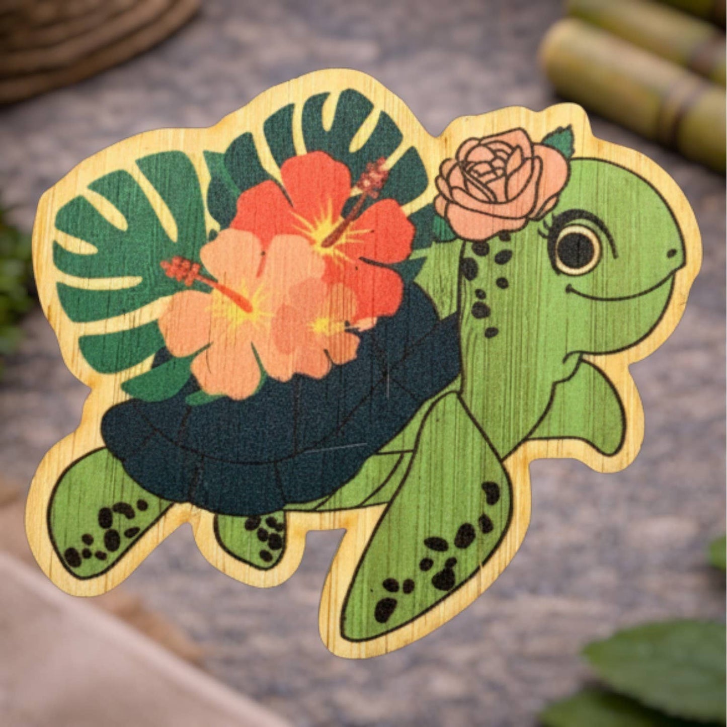 Bamboo Wood Stickers - Hawaiian Turtle