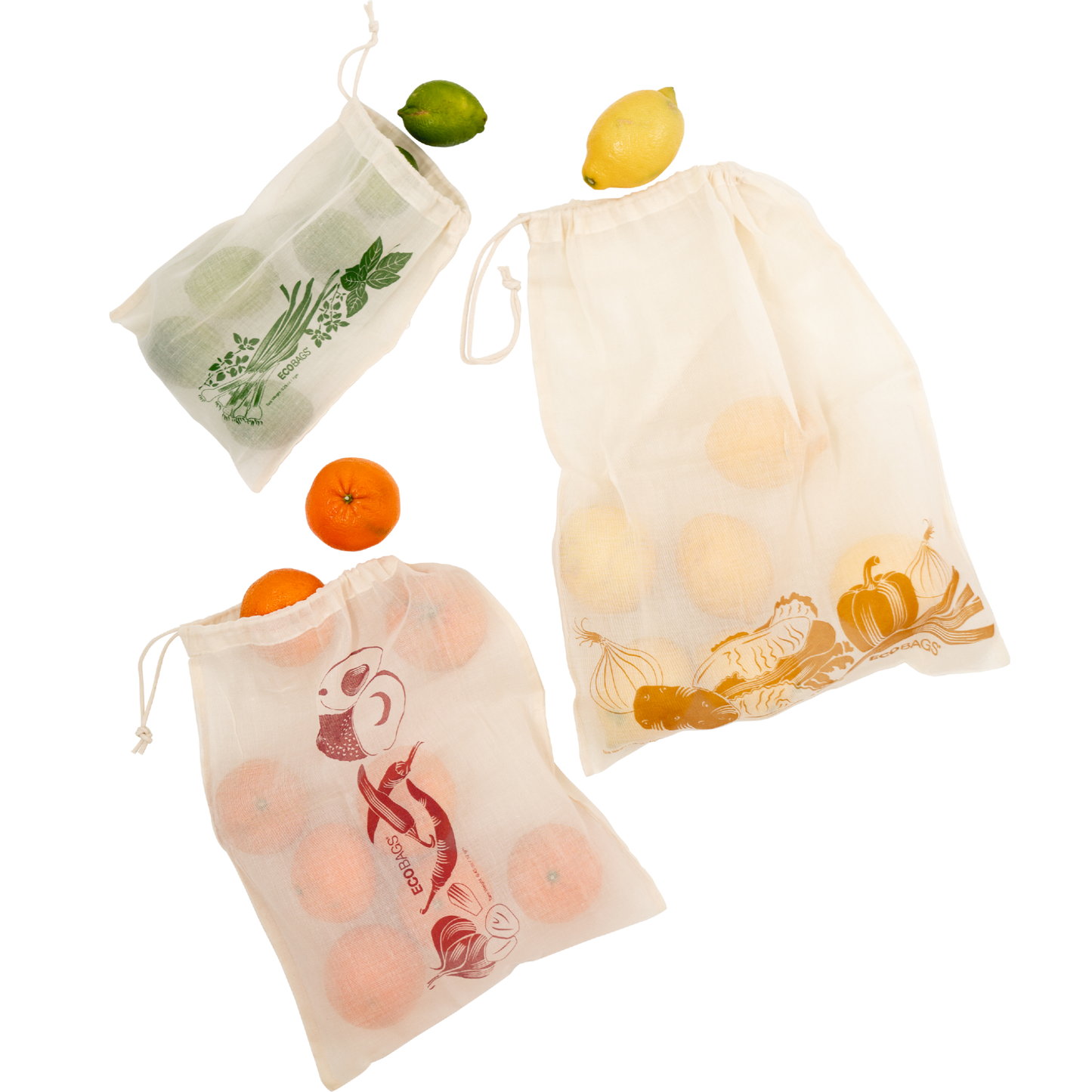 ECOBAGS - Organic Cotton Printed Reusable Produce Bags - 3 Pack