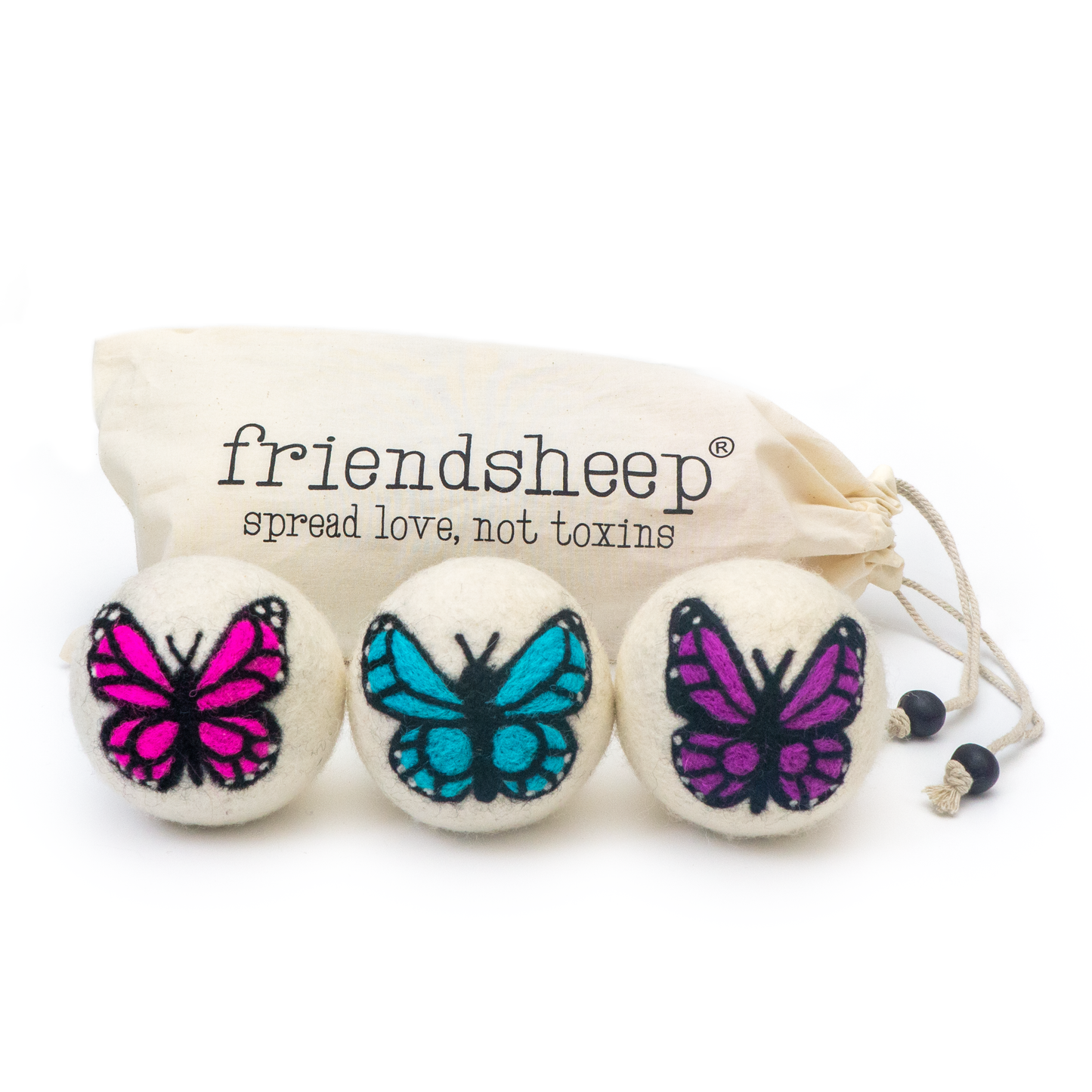 Friendsheep - Monarch Butterfly  Eco Wool Dryer Ball Set of 3 - Moon