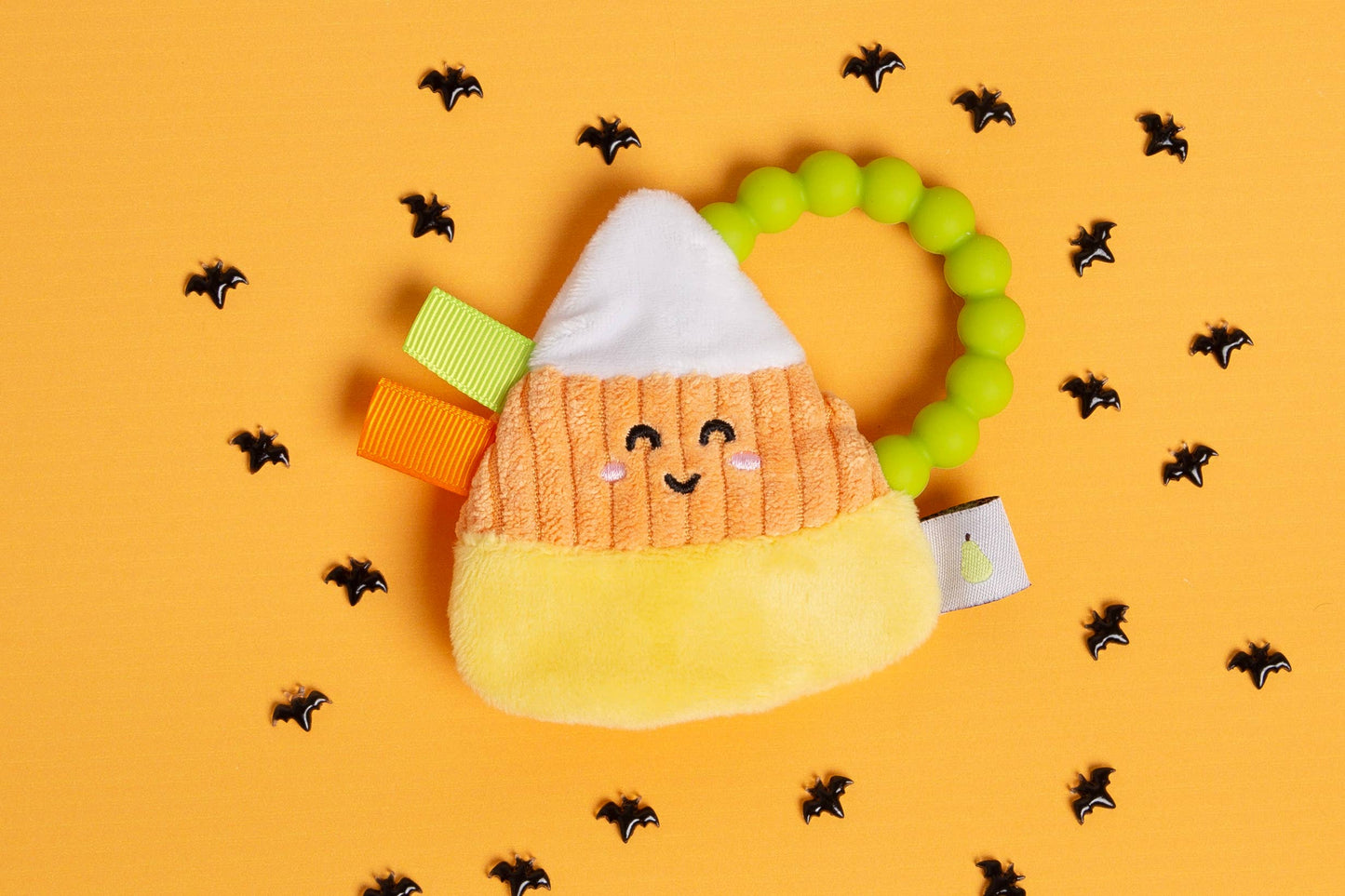 Pearhead - Candy Corn Crinkle Teether, Fall/ Halloween Baby Teether