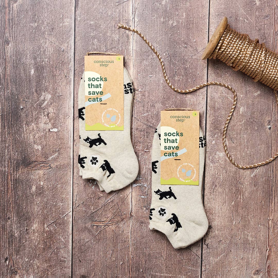 Conscious Step - Ankle Socks that Save Cats | Beige - Gifts for Cat Lovers