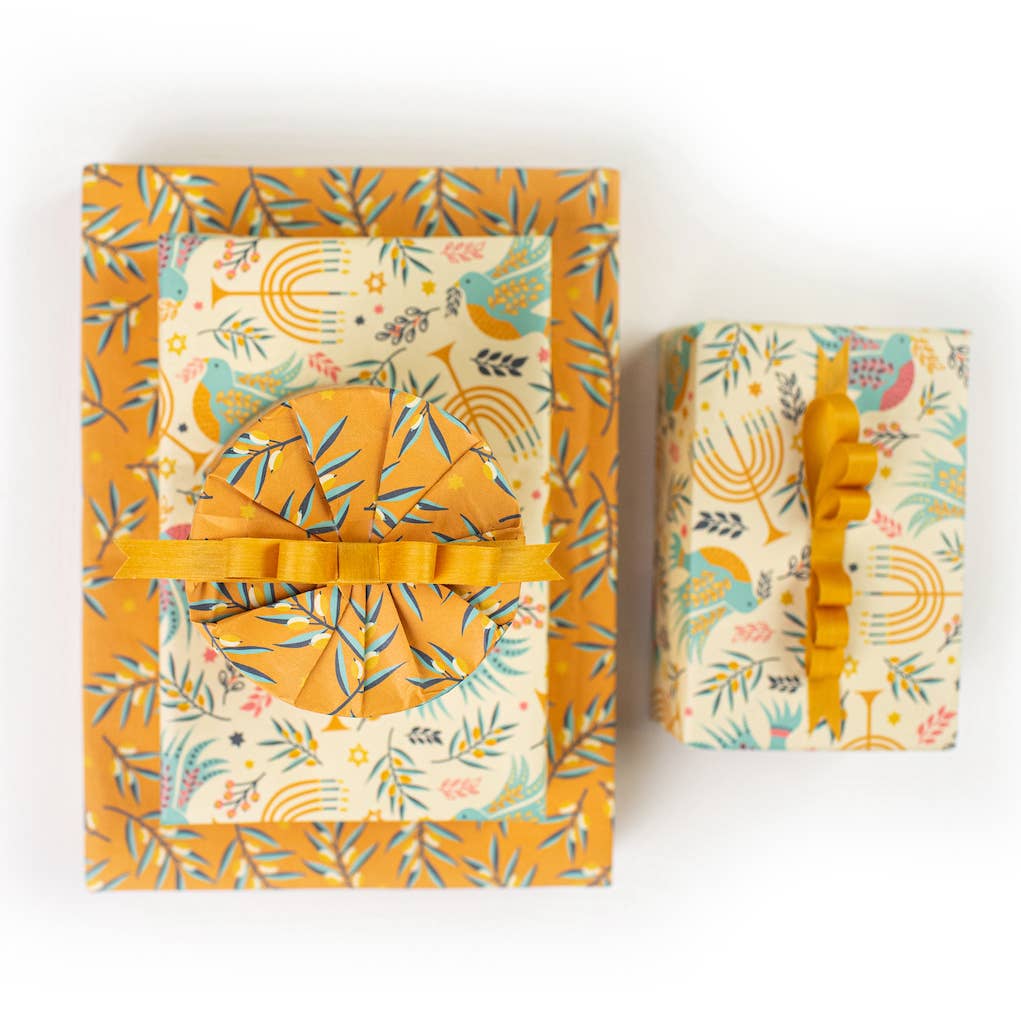 Wrappily Eco Gift Wrap Co. - Hanukkah  Doves • Double-sided Eco Wrapping Paper • Holiday