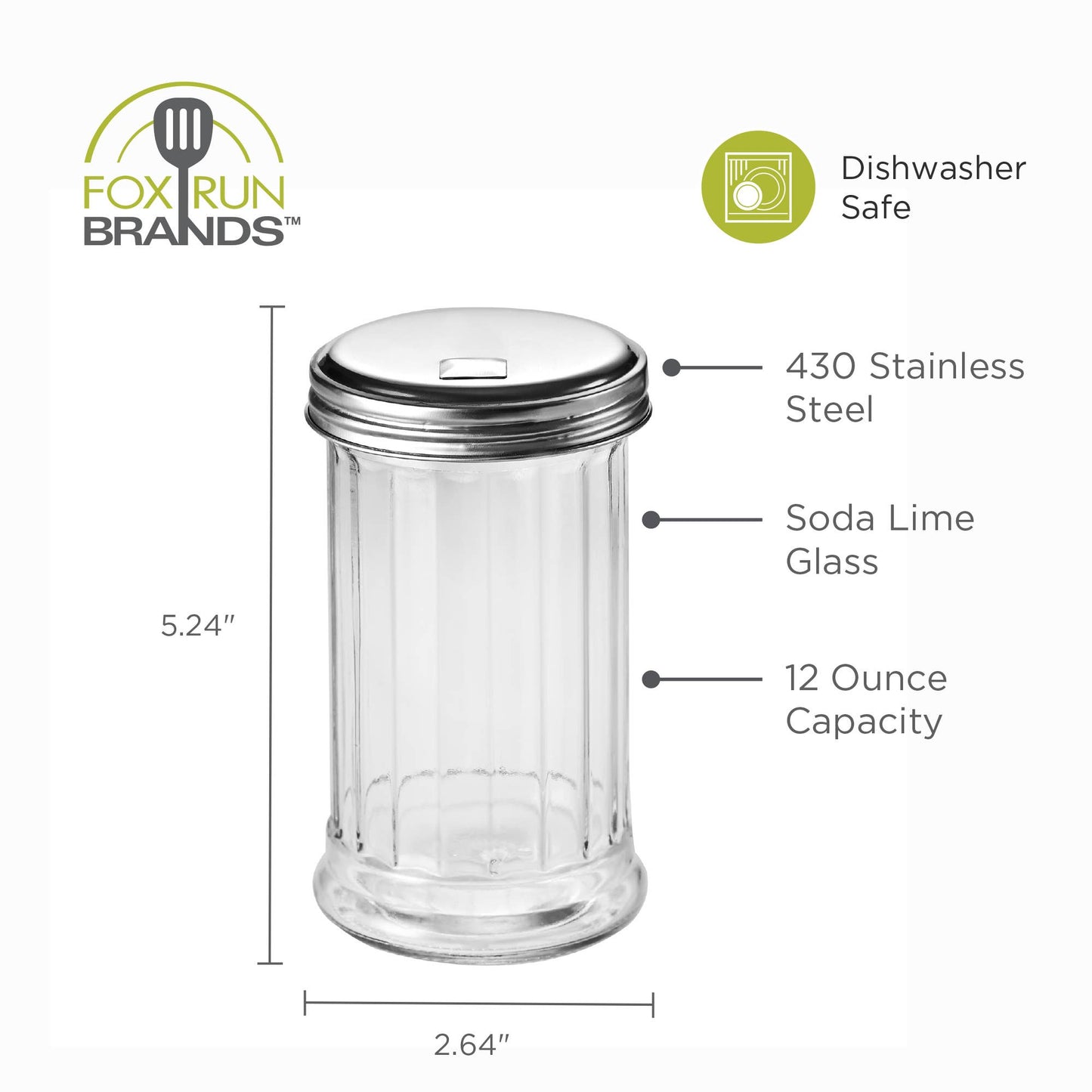 Fox Run Brands - Fox Run Classic Glass Sugar Shaker, 12 Ounce With Lid