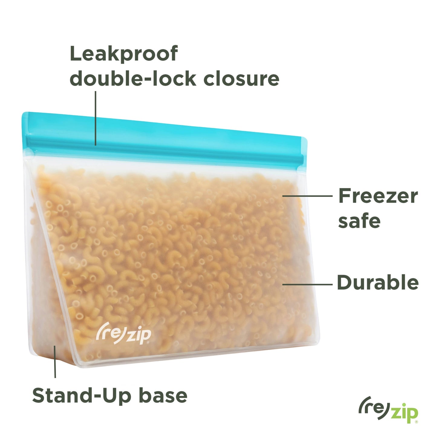 Reusable Stand-Up Storage Bag - Aqua - Quart