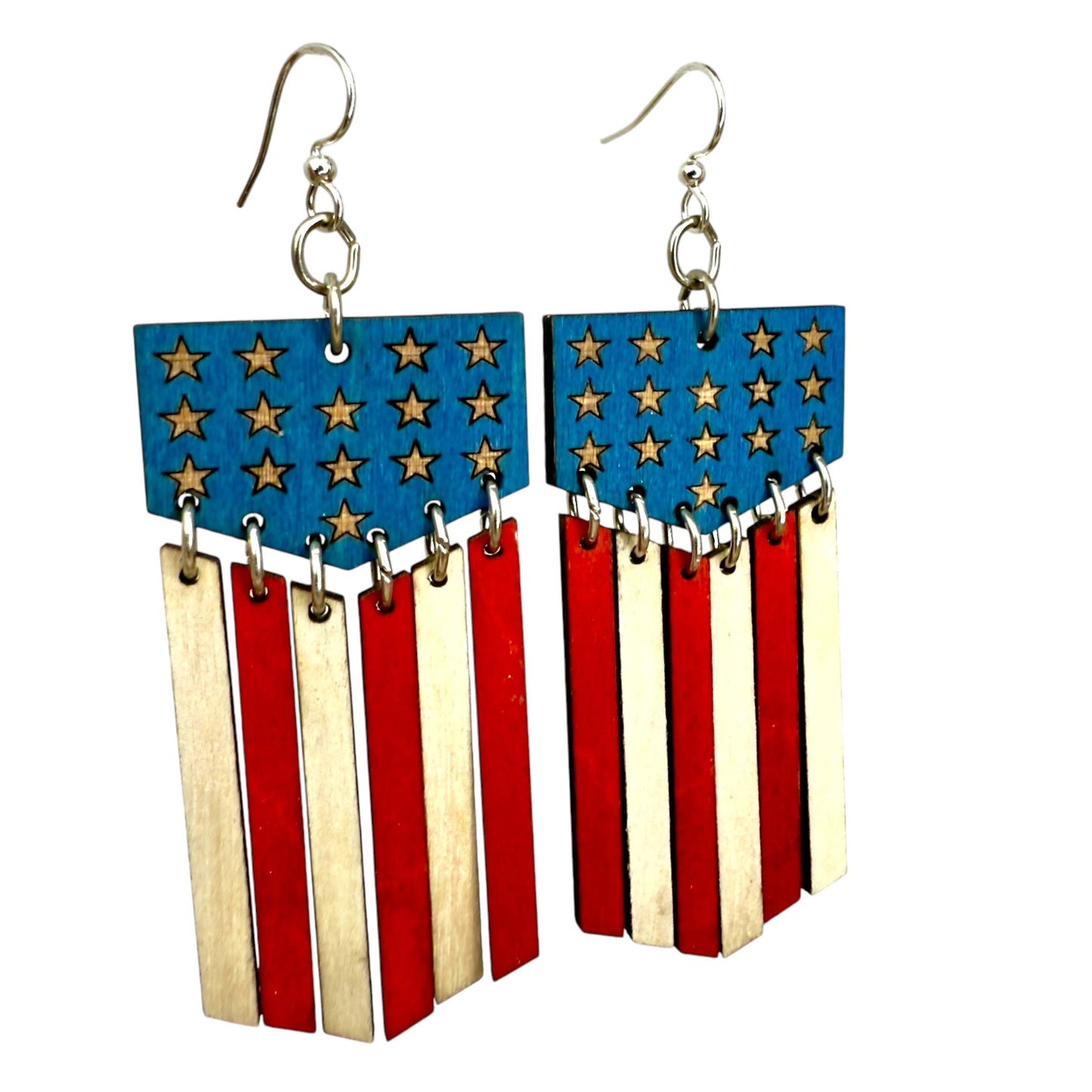 Green Tree Jewelry - American Flag Dangle Earrings #1776